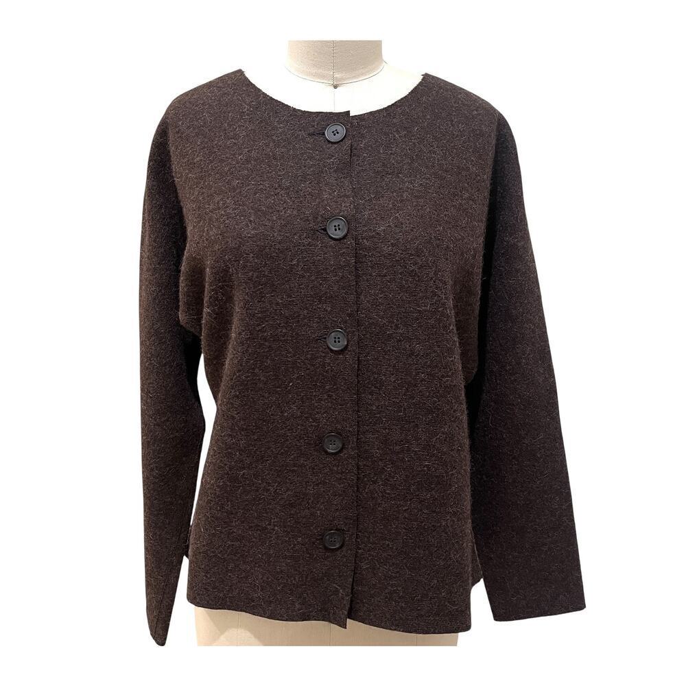 Peruvian Connection Cardigan Sweater Womens Medium Brown Alpaca Wool Button